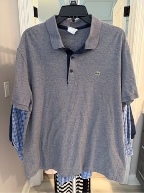Lacoste Men’s Heathered Gray Polo with Green Crocodile